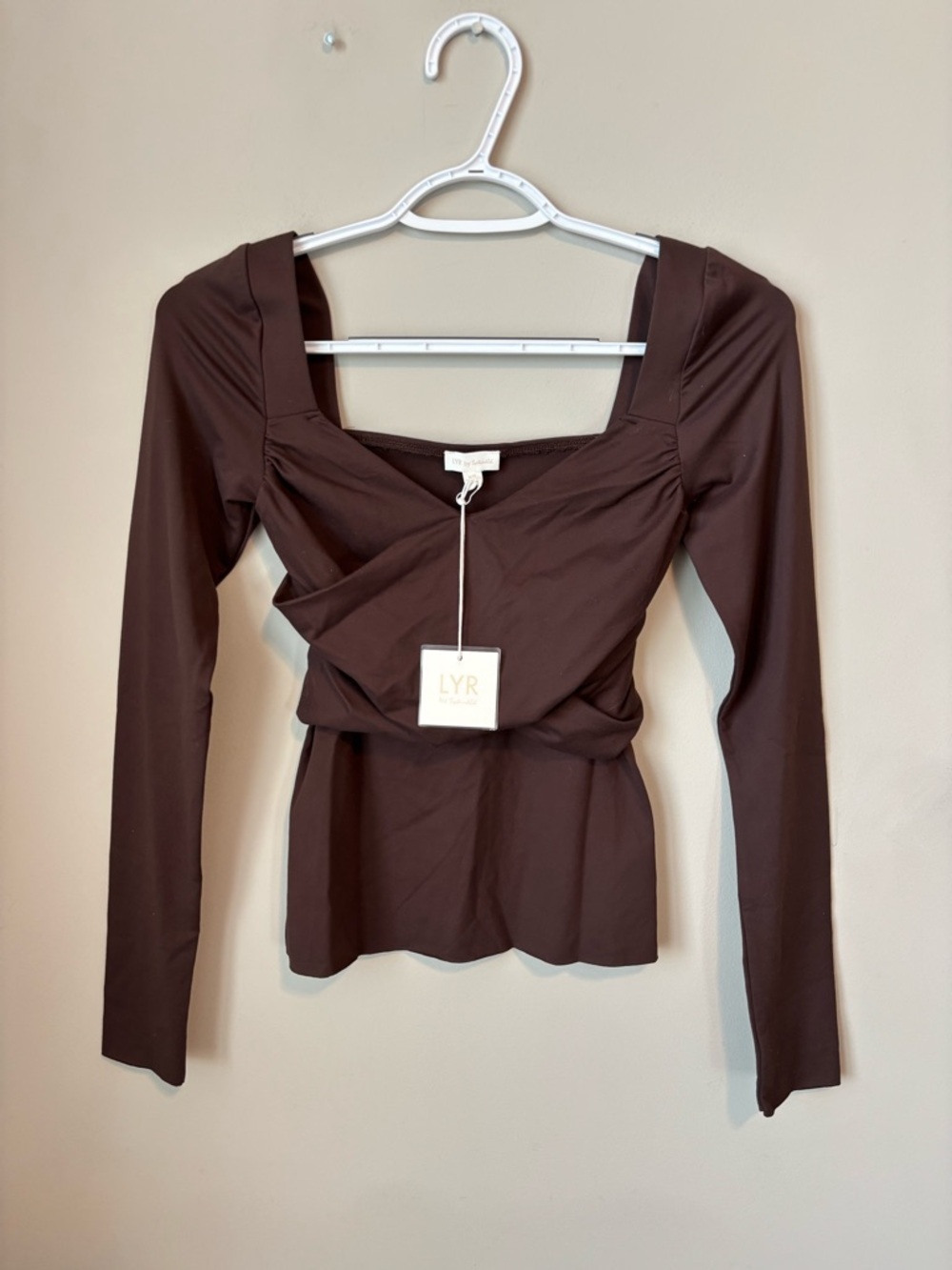 NWT LYR by Splendid Stretch Nylon Twist Top Brown Long Sleeve XS